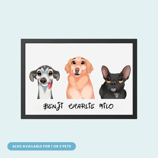 Custom Cartoon Portrait - 3 Pets