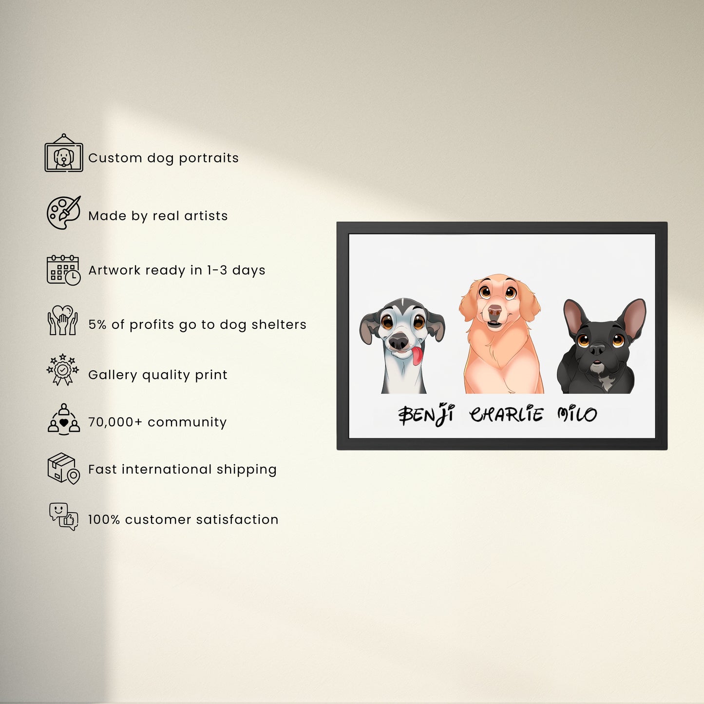 Custom Cartoon Portrait - 3 Pets