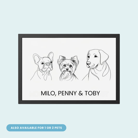 Custom Line Art Portrait - 3 Pets